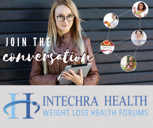 Intechra Health Weight Loss Forum banner woman with onlne network Join the conversation